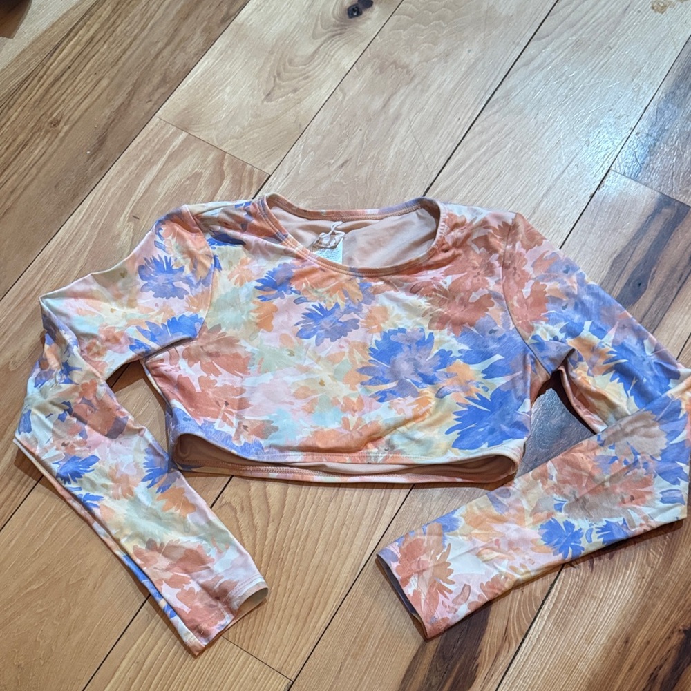 Girls Floral Long Sleeve Swim Top